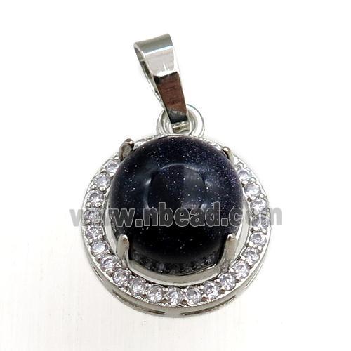 black onyx agate pendant paved rhinestone, circle, platinum plated