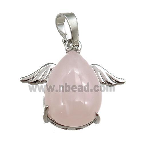 rose quartz angel pendant, platinum plated