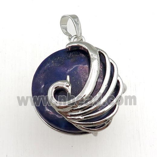 blue lapis circle pendant with phoenix
