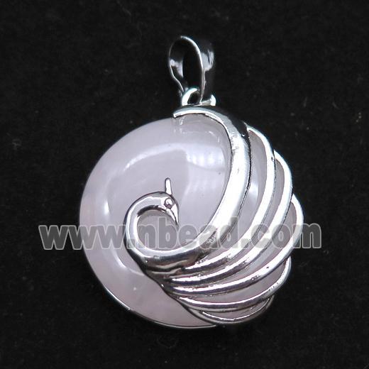 rose quartz circle pendant with phoenix