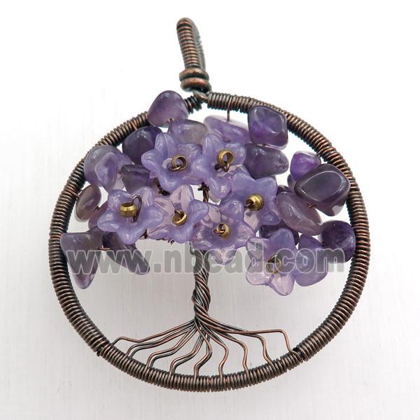 Amethyst pendant, tree of life, wire wrapped
