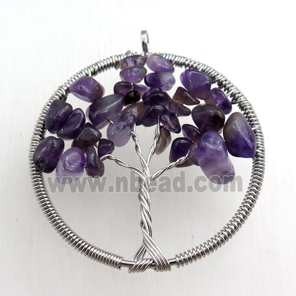 amethyst pendant, tree of life, wire wrapped