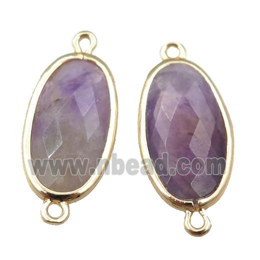purple Amethyst connector, faceted oval, gold plated