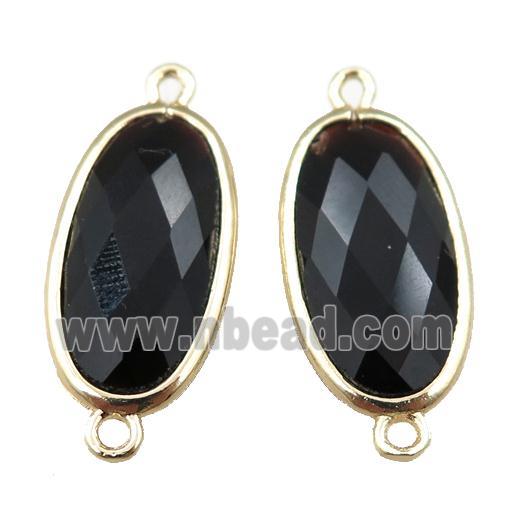 black Onyx Agate connector, faceted oval, gold plated