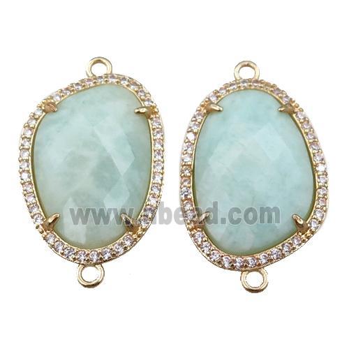 green Amazonite connector pave rhinestone, faceted teardrop