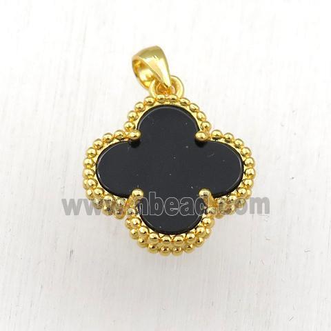 black Pearlized Shell clover pendant, gold plated