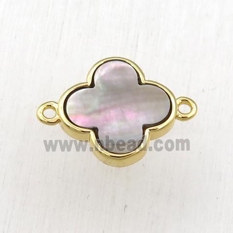 gray Abalone Shell clover connector, gold plated