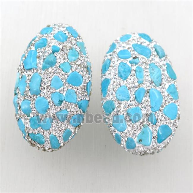 clay oval beads paved rhinestone with turquoise