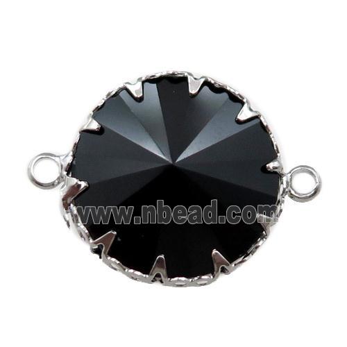 black crystal glass circle connector, platinum plated