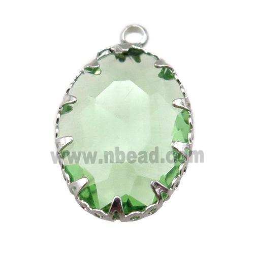 green crystal glass oval pendant, platinum plated