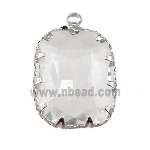 white crystal glass rectangle pendant, platinum plated