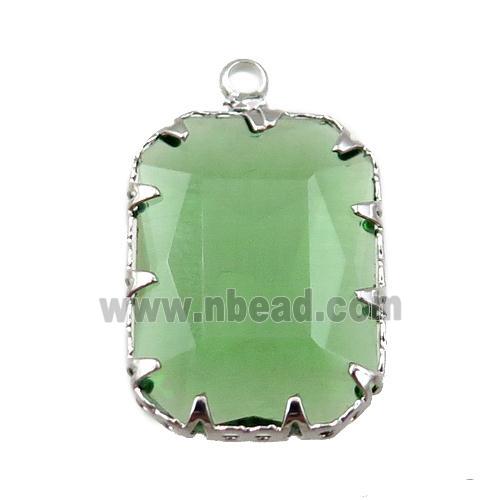 green crystal glass rectangle pendant, platinum plated