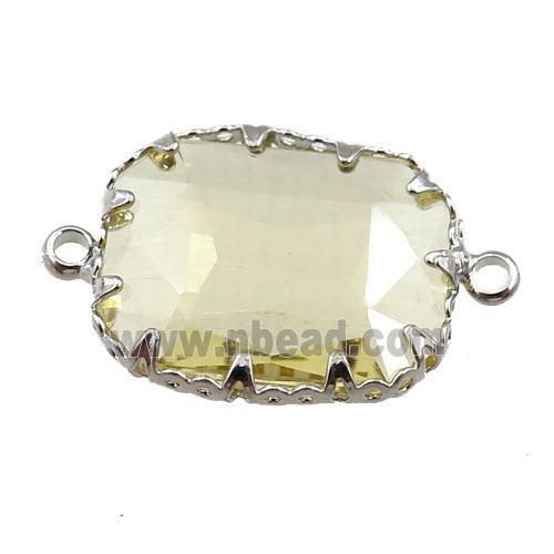 yellow crystal glass rectangle connector, platinum plated