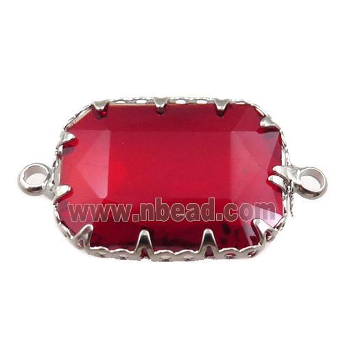 red crystal glass rectangle connector, platinum plated