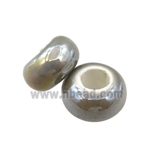 Europe style gray Pearlized Glass rondelle beads, AB-color electroplated