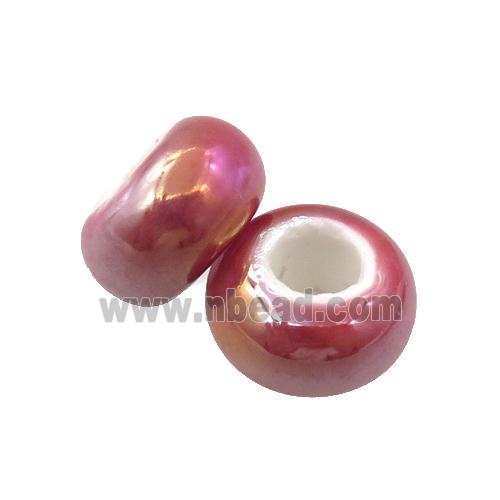 Europe style red Pearlized Glass rondelle beads, AB-color electroplated