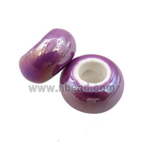 Europe style purple Pearlized Glass rondelle beads, AB-color electroplated