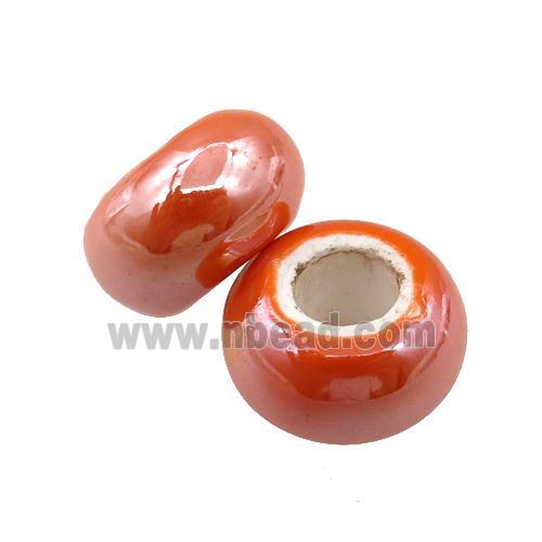 Europe style orange Pearlized Glass rondelle beads, light electroplated