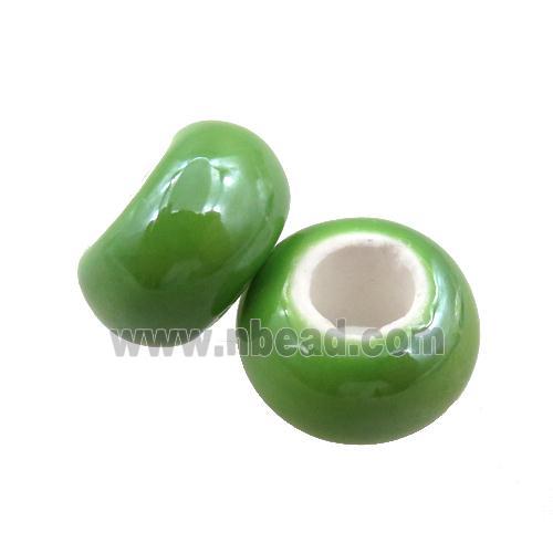 Europe style green Pearlized Glass rondelle beads, light electroplated