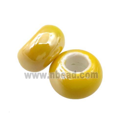 Europe style yellow Pearlized Glass rondelle beads, light electroplated