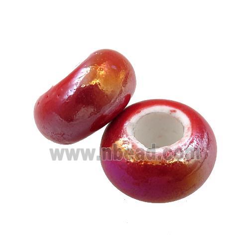Europe style red Pearlized Glass rondelle beads, AB-color electroplated
