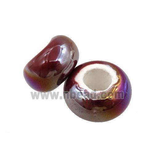 Europe style darkred Pearlized Glass rondelle beads, AB-color electroplated