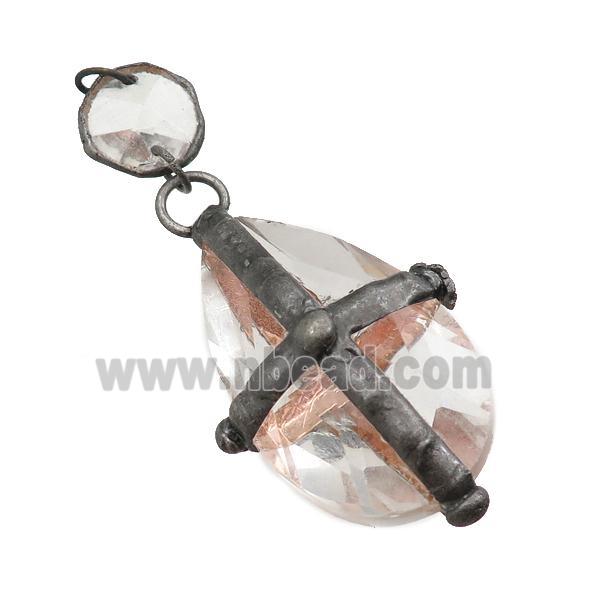 Crystal Glass teardrop pendant, antique black