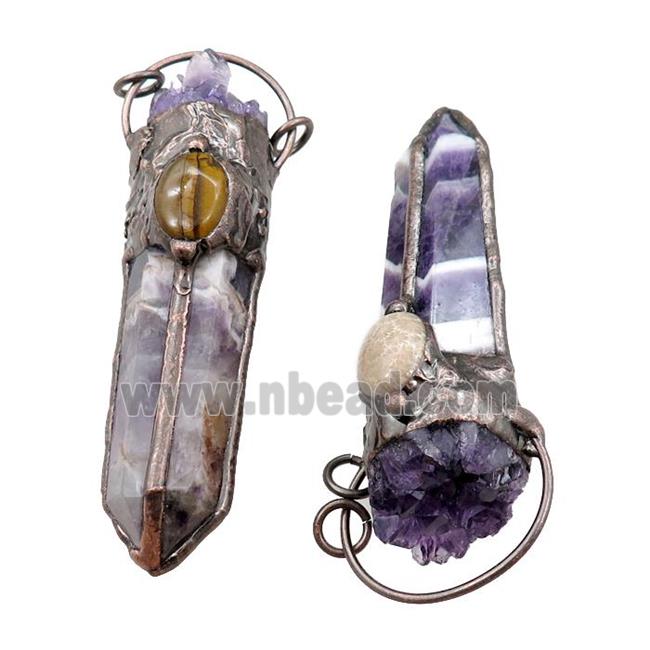 dogtooth Amethyst bullet pendant, tower, antique red