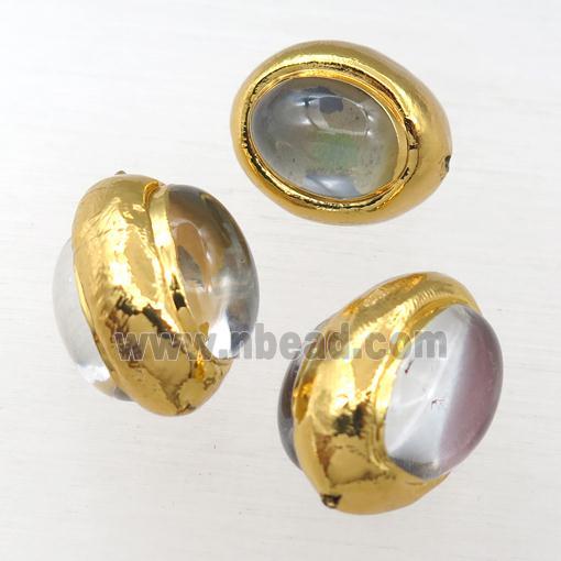 Cat Eye Glass barrel beads, gold plated