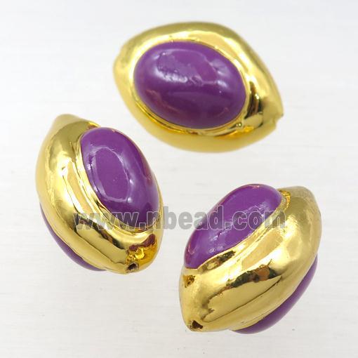 Lepidolite barrel beads, purple treated, gold plated