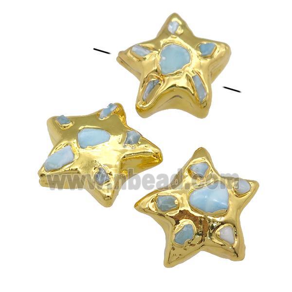 Larimar star beads, gold plated