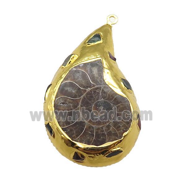 Ammonite Fossil pendant, gold plated