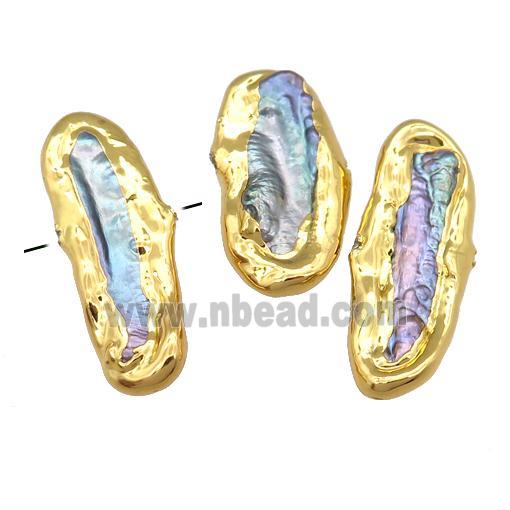 natural rainbow pearl beads, freeform, gold plated