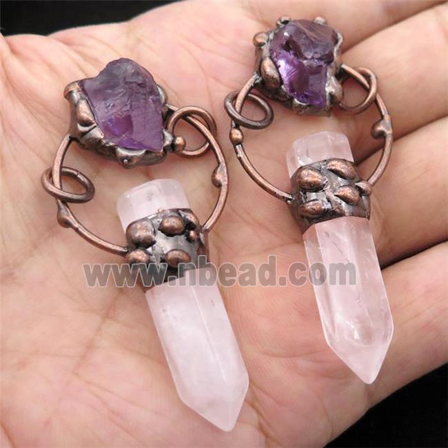 Crystal Quartz pendant with Amethyst, antique red