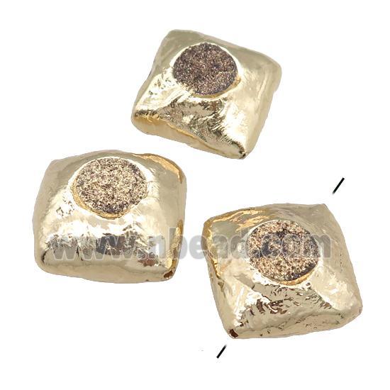 Agate Druzy square Beads, gold plated