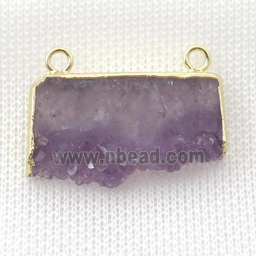Amethyst Druzy slice pendant with 2loops, gold plated