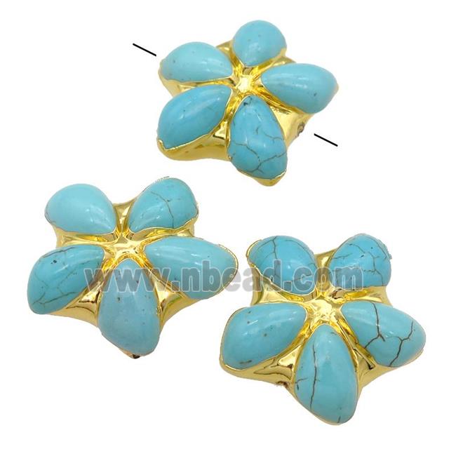 blue Magnesite Turquoise beads, flower , gold plated