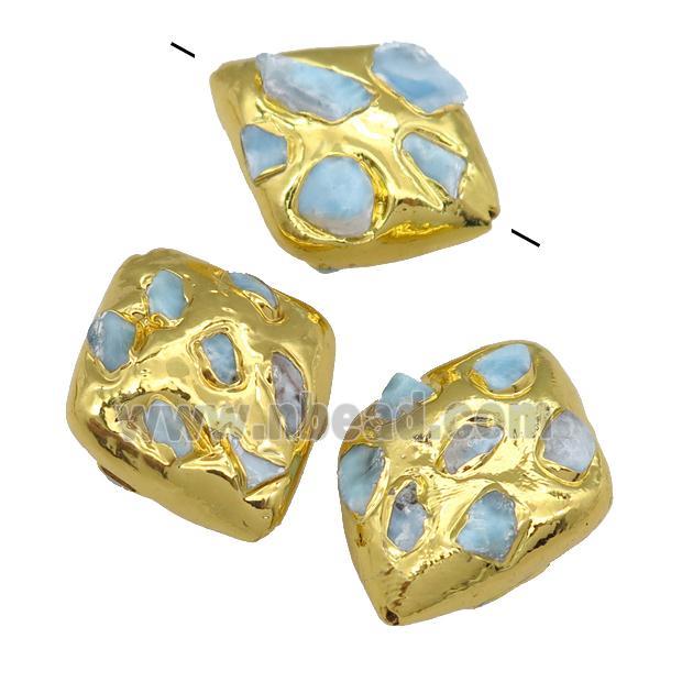 Larimar rhombic beads, gold plated