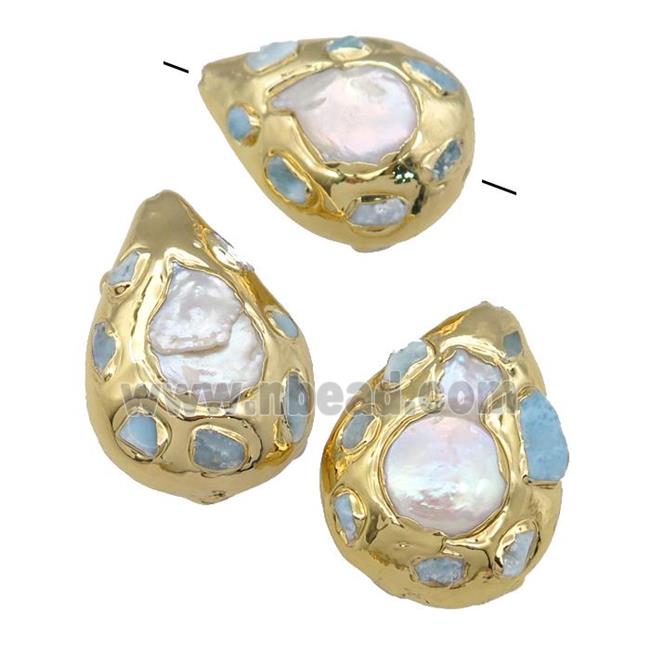 Baroque Style Pearl teardrop Beads, gold plated