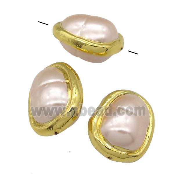 lt.pink pearlized Shell teardrop Beads, gold plated