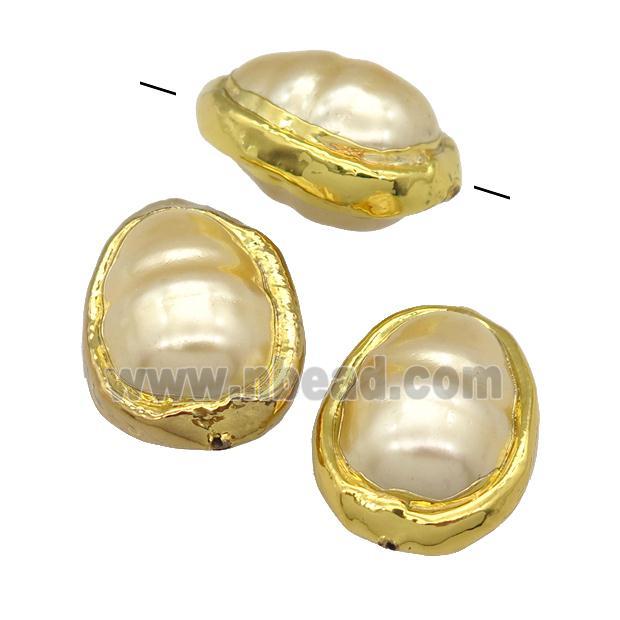 lt.yellow pearlized Shell teardrop Beads, gold plated