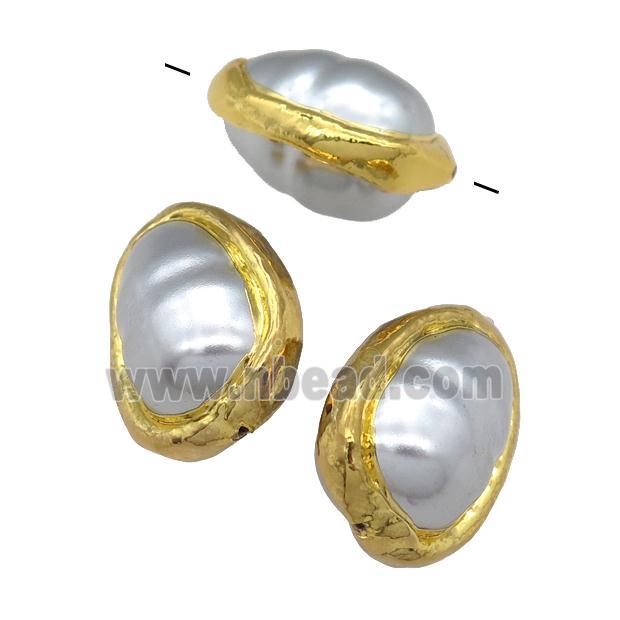 gray pearlized Shell teardrop Beads, gold plated