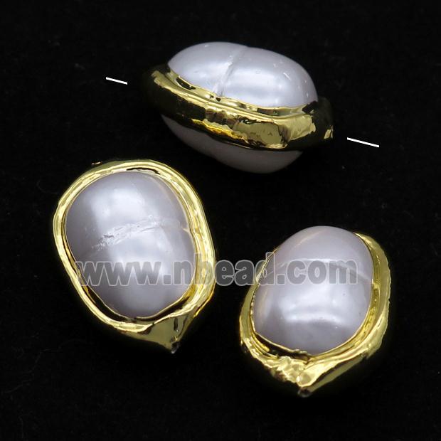 white pearlized Shell teardrop Beads, gold plated