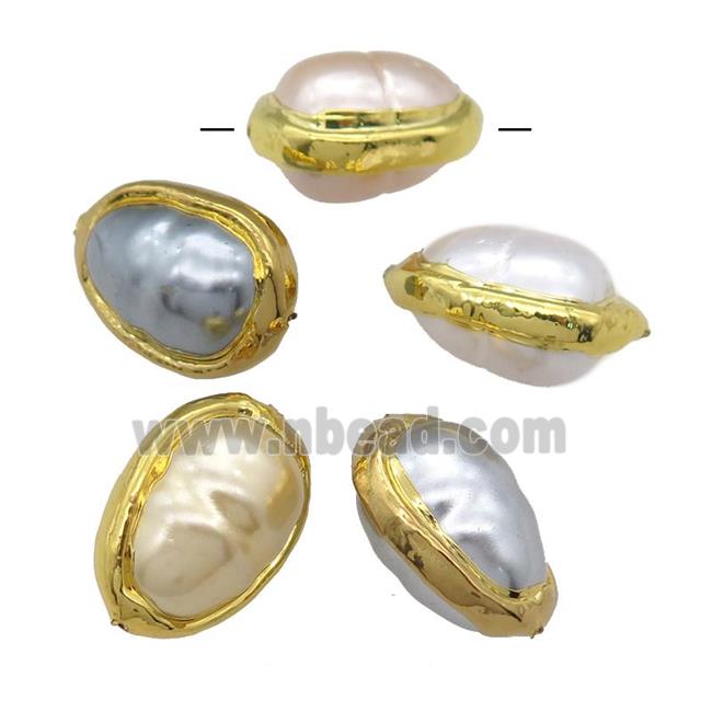 pearlized Shell teardrop Beads, gold plated, mixed