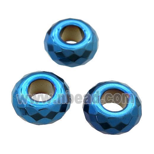 Hematite Beads with large hole, faceted rondelle, blue plated