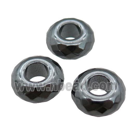 black Hematite Beads with large hole, faceted rondelle