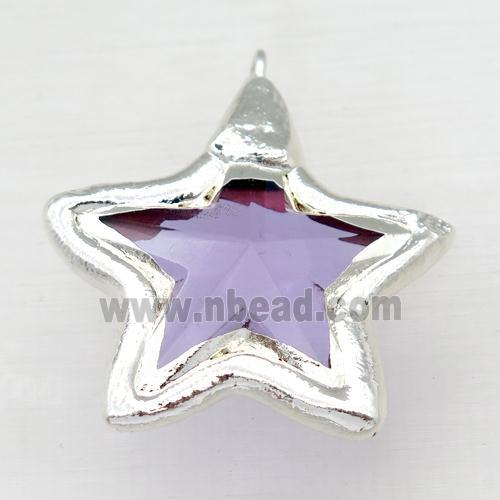 lilac Crystal Glass star pendant, silver plated