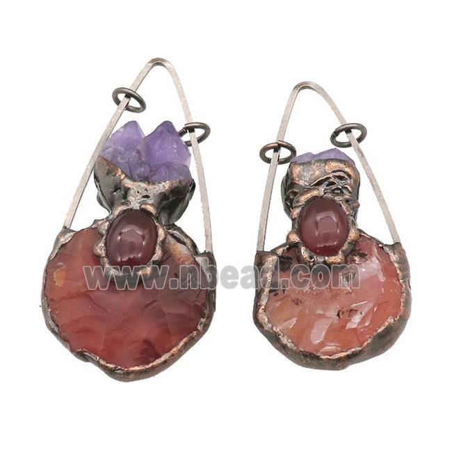 Rock Agate pendant with amethyst, antique red