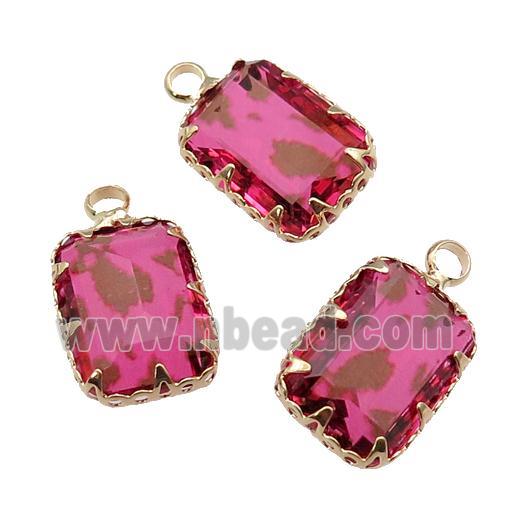 hotpink Crystal Glass rectangle pendant, gold plated