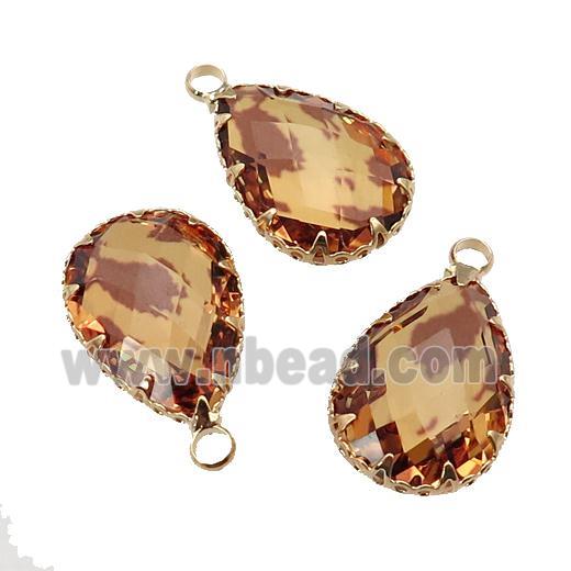 orange Crystal Glass teardrop pendant, gold plated